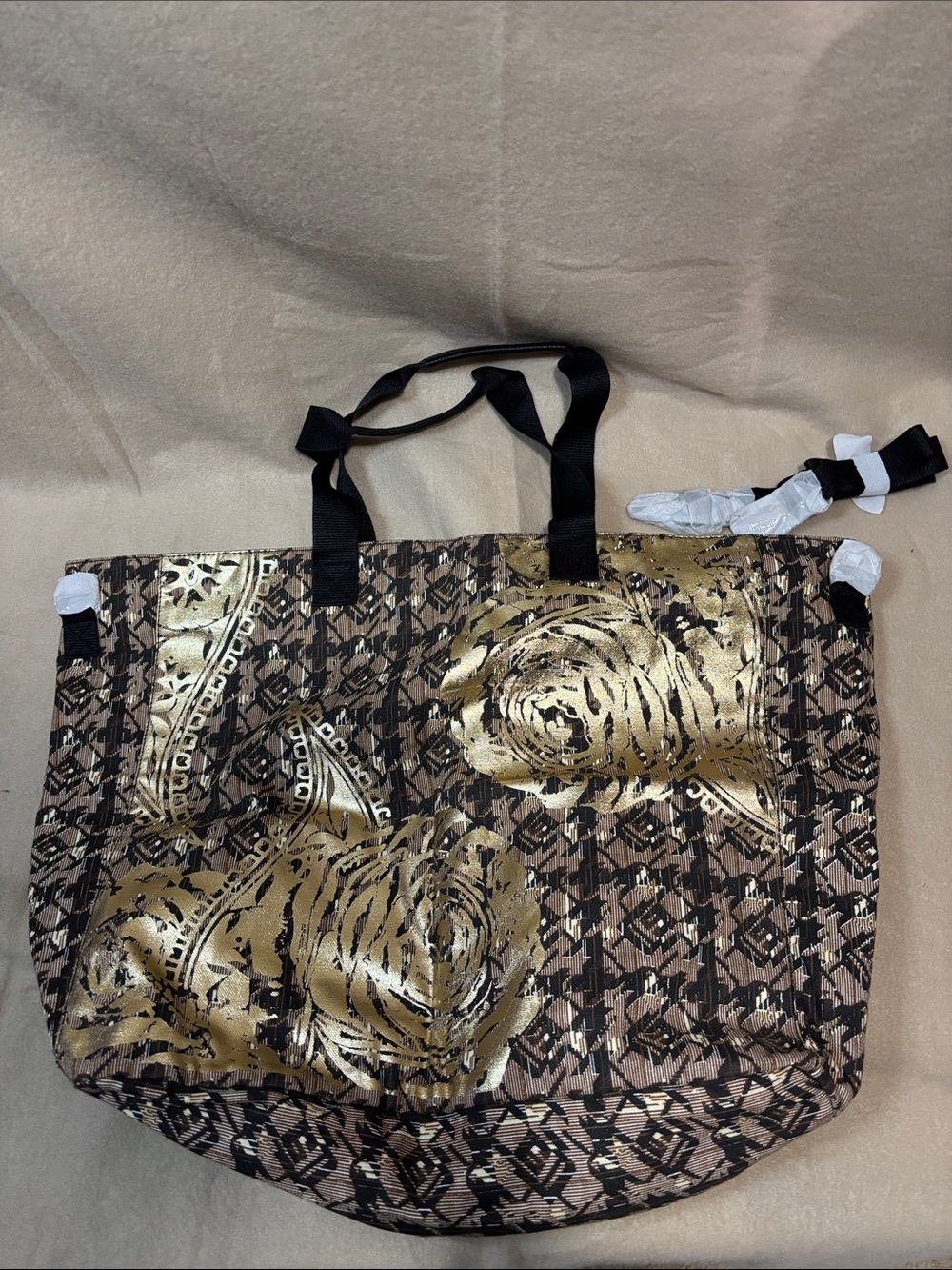 Soft Surroundings Carry-All Yoga Tote Bag Gyldan Gold Large Roomy Floral NWOT